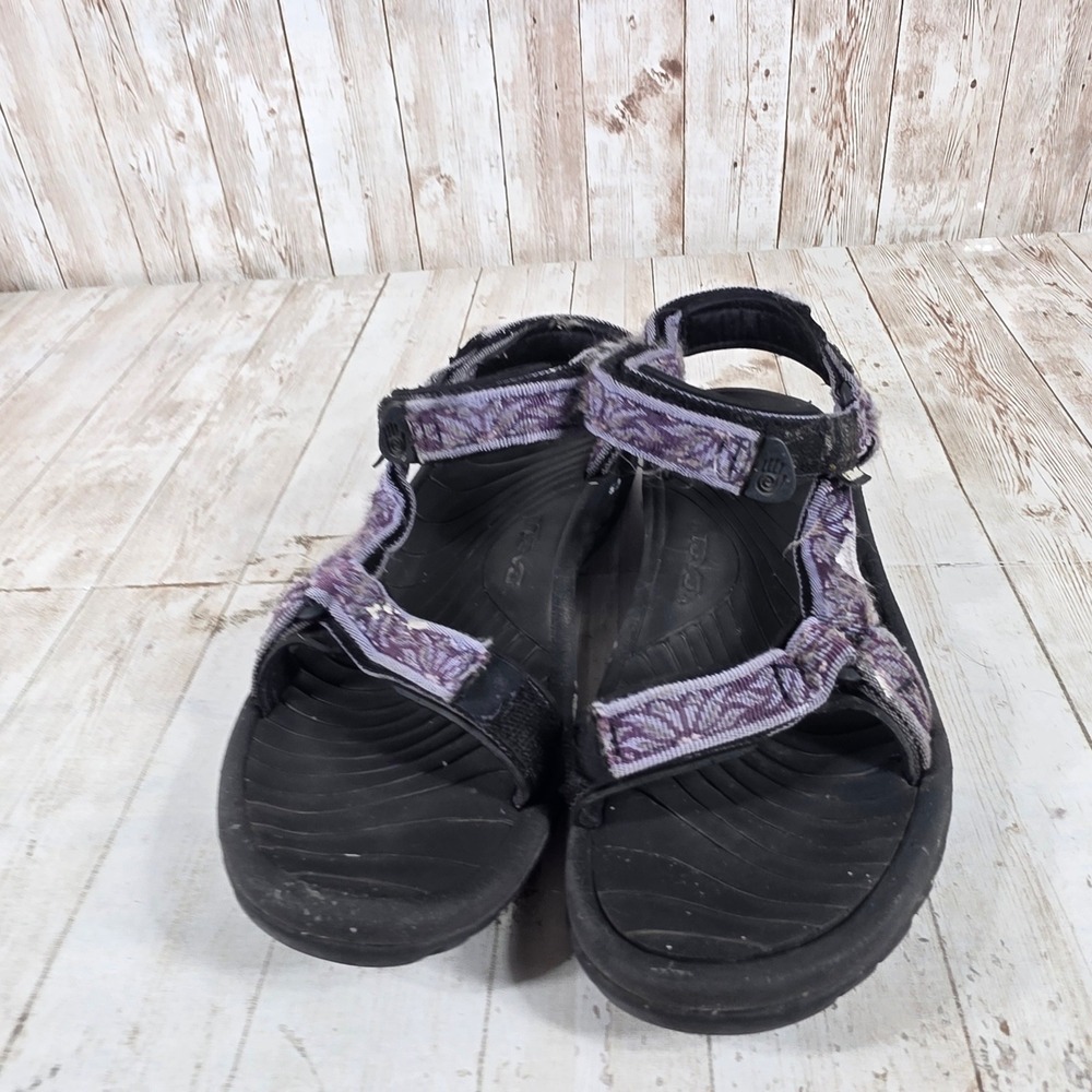 Teva Hurricane 6455 Purple Patterned Sport Sandals Womens Size 8 Black Strap - Picture 4 of 6